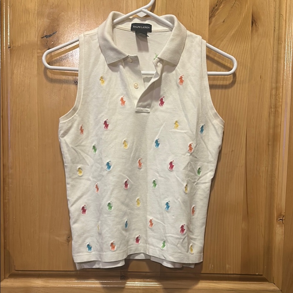 Ralph Lauren Sleeveless Polo with Colorful logos Girls size xl also fits wm s